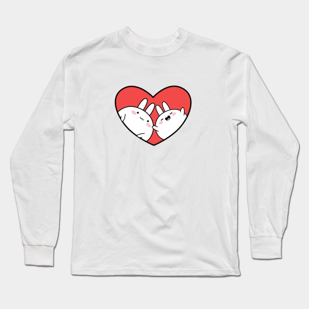 Cute rabbit couple, Cute white rabbit, Valentines day, Cute sticker, Kawaii rabbit, Sending love Long Sleeve T-Shirt by KristinityArt